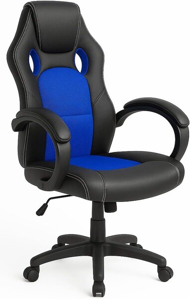 Sedia da gaming sportiva, rivestita in ecopelle, girevole a 360 gradi e dotata di quattro rotelle