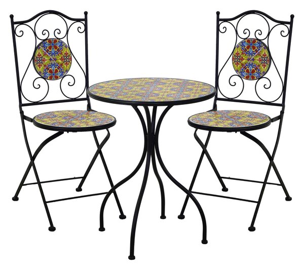 Set Tavolino e 2 Sedie Ø60xh75 cm in Metallo Catania Multicolor