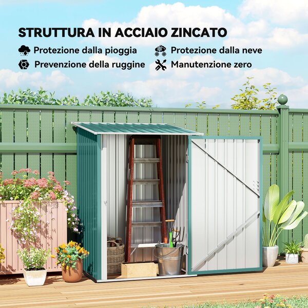 Outsunny Casetta da Giardino Porta Attrezzi in Acciaio Galvanizzato e Porta, 100x103x160cm, Verde | Aosom Italy