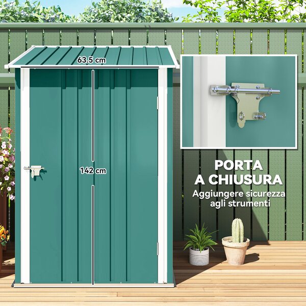Outsunny Casetta da Giardino Porta Attrezzi in Acciaio Galvanizzato e Porta, 100x103x160cm, Verde | Aosom Italy