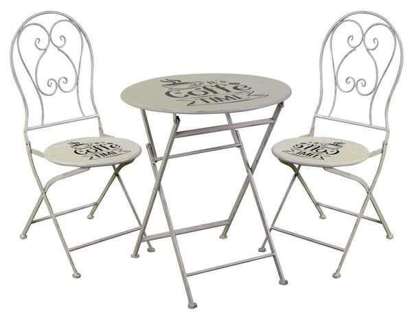 Set Tavolino e 2 Sedie Ø60xh70,5 cm in Metallo Bianco