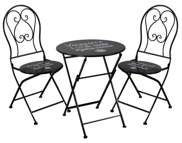 Set Tavolino e 2 Sedie Ø60xh70,5 cm in Metallo Nero