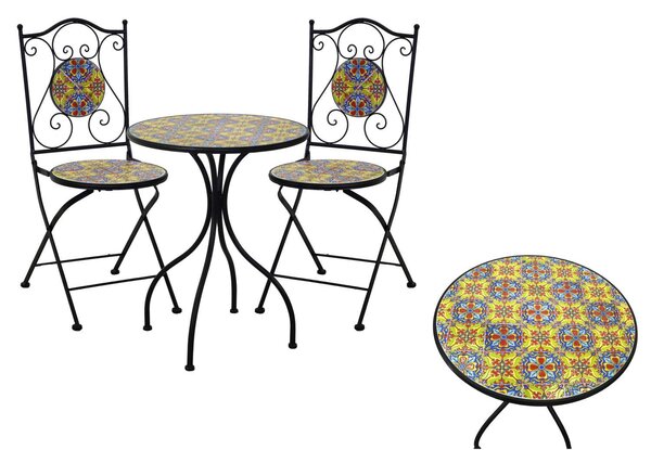 Set Tavolino e 2 Sedie Ø60xh75 cm in Metallo Catania Multicolor