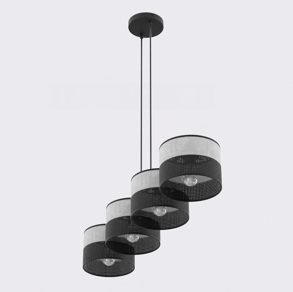 Lampadario a cavo KARBON 4xE27/15W/230V nero/grigio