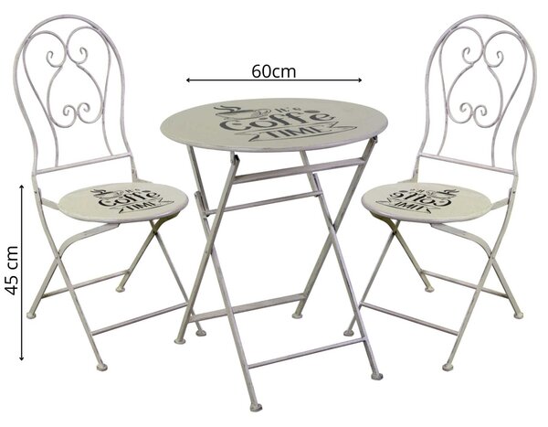 Set Tavolino e 2 Sedie Ø60xh70,5 cm in Metallo Bianco