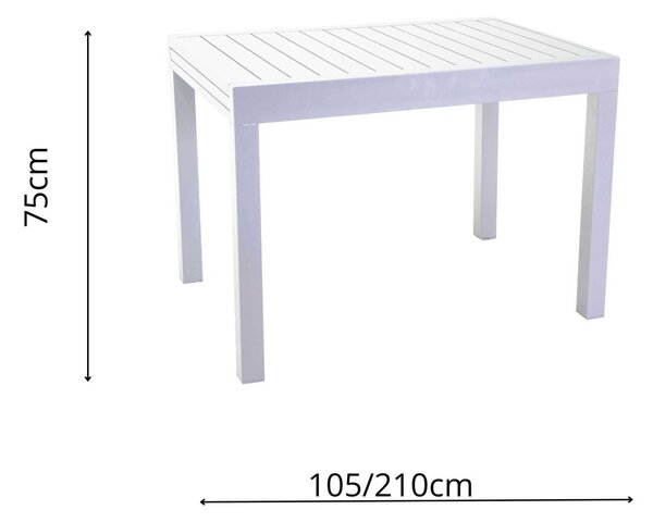 Tavolo Allungabile da Giardino 105/210x75xh75 cm in Alluminio Cleveland Bianco
