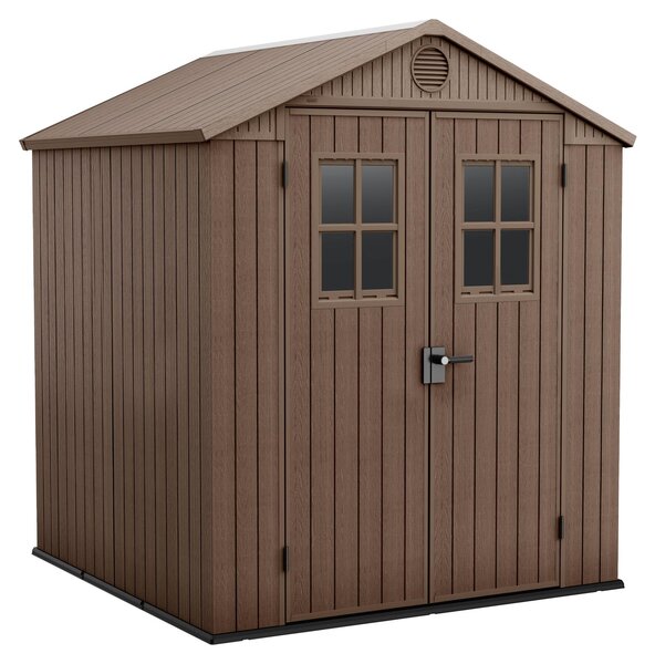 Darwin 6x6 - Casetta da Giardino 190x221x183 cm 2 Ante per deposito attrezzi finitura effetto legno Evotech+ in Resina Marrone