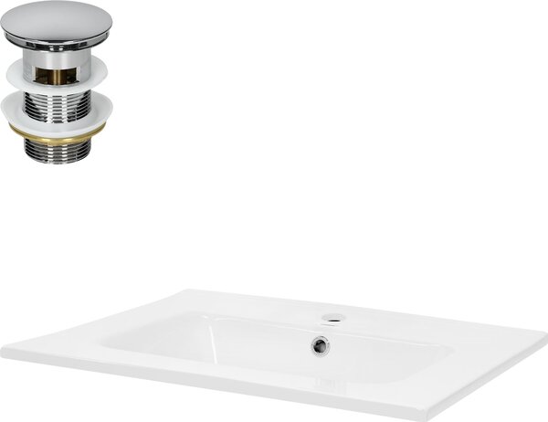 LuxeBath Lavabo da appoggio Square, 61x46x16,5 cm, bianco, in Vetroceramica, incl. set di scarico con troppopieno