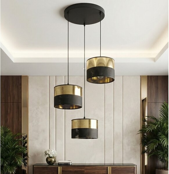 Lampadario a sospensione su cavo LUX 3xE27/15W/230V nero/oro