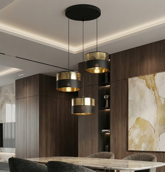 Lampadario a sospensione su cavo LUX 3xE27/15W/230V nero/oro