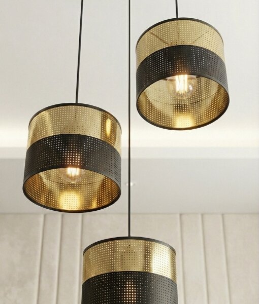 Lampadario a sospensione su cavo LUX 3xE27/15W/230V nero/oro