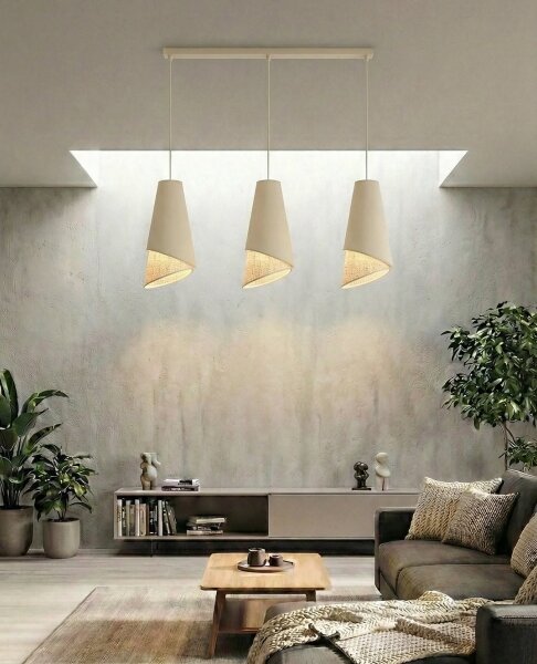 Lampadario a sospensione con cavo MODA 3xE27/15W/230V beige/rattan