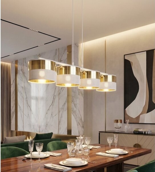 Lampadario a sospensione con cavo LUX 4xE27/15W/230V bianco/oro