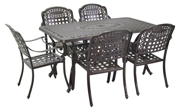 Tavolo da Giardino 150x90xh73 cm con 6 Sedie in Alluminio Maryland Antracite