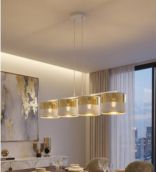 Lampadario a sospensione con cavo LUX 4xE27/15W/230V bianco/oro