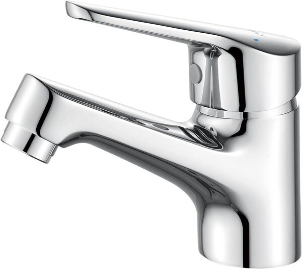 Rubinetto per lavabo, miscelatore moderno con una sola leva e finitura lucida