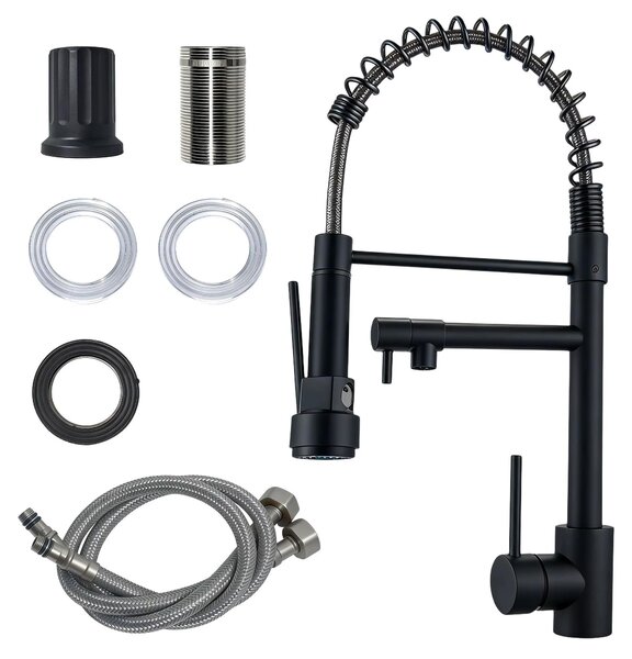 Miscelatore da cucina – Miscelatore da cucina estraibile – Nero – Bocchetta flessibile e orientabile – Comando monocomando – Installazione monoblocco – Adatto per acqua calda e fredda – Acciaio inossidabile 304