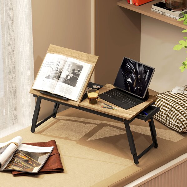 HOMCOM Supporto Monitor Inclinabile e Regolabile con Cassetto Laterale, in Legno, 86x33x22.5-32 cm, Rovere e Nero | Aosom Italy