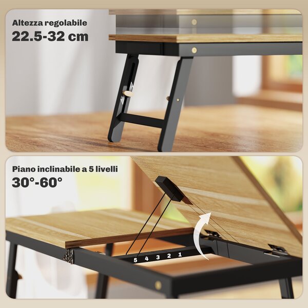 HOMCOM Supporto Monitor Inclinabile e Regolabile con Cassetto Laterale, in Legno, 86x33x22.5-32 cm, Rovere e Nero | Aosom Italy