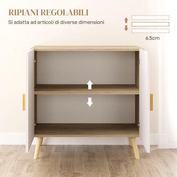 HOMCOM Mobile Multiuso con Ripiano Regolabile su 3 Livelli e Base Rialzata, in Legno, 76x41.2x74 cm, Bianco e Rovere | Aosom Italy
