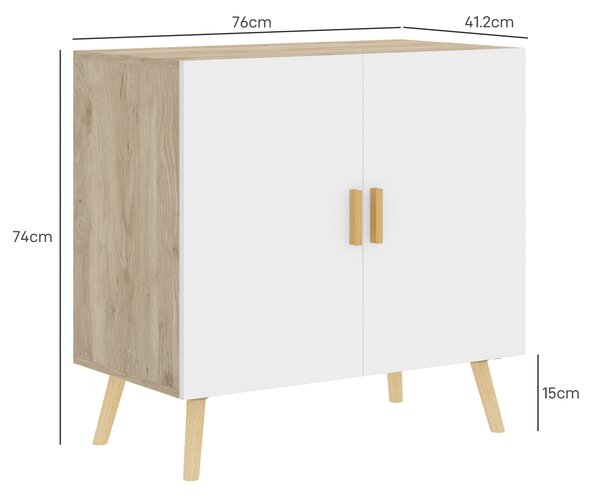 HOMCOM Mobile Multiuso con Ripiano Regolabile su 3 Livelli e Base Rialzata, in Legno, 76x41.2x74 cm, Bianco e Rovere | Aosom Italy