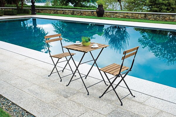 Set Tavolo e 2 Sedie da Giardino Pieghevoli Bistrò in Ferro e Legno di Acacia