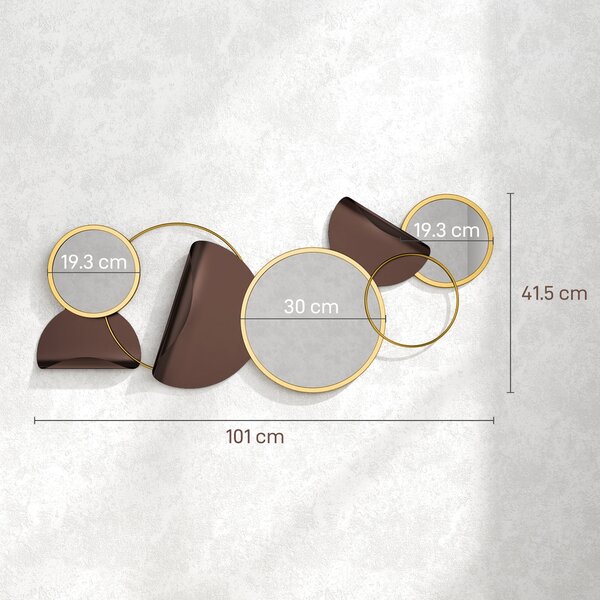 HOMCOM Decorazione Murale in Metallo 3D Moderna con Specchi per Salotto e Ingresso, 101x41.5 cm, Oro | Aosom Italy