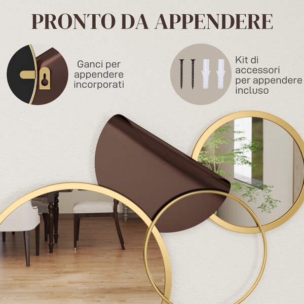 HOMCOM Decorazione Murale in Metallo 3D Moderna con Specchi per Salotto e Ingresso, 101x41.5 cm, Oro | Aosom Italy