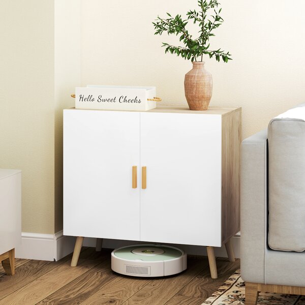 HOMCOM Mobile Multiuso con Ripiano Regolabile su 3 Livelli e Base Rialzata, in Legno, 76x41.2x74 cm, Bianco e Rovere | Aosom Italy