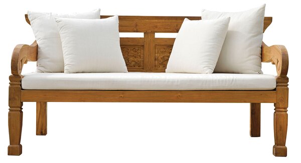 Panchina da Giardino 210x112x103 cm Bali in Teak con Cuscini e Pollow Ecrù