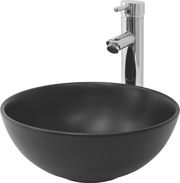 LuxeBath Lavabo da appoggio rotondo, Ø 32x13,5 cm, nero opaco, in Vetroceramica