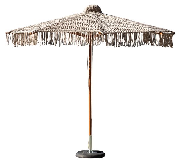 Ombrellone da Giardino Ø3m Macramè Palo Ø48 mm in Legno e Copertura in Rete e Frangia
