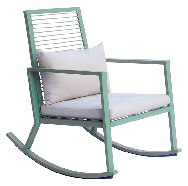 Sedia a Dondolo da Giardino 65x91x89 cm con Cuscino in Alluminio Verde