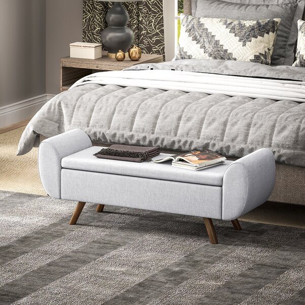 Panca Contenitore Fondo Letto con Braccioli 132x42x50 cm Vano da 53,8L in Tessuto Grigio