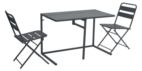 Set Tavolo e 2 Sedie da Balcone Pieghevoli in Ferro Nero