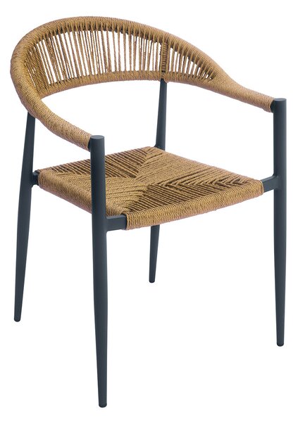 Sedia da Giardino 56x78x59 cm Milano con Corda Sintetica e Allumino Antracite e Paglia