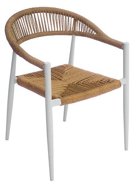 Sedia da Giardino 56x78x59 cm Milano con Corda Sintetica e Allumino Bianco e Paglia