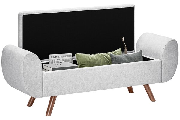 Panca Contenitore Fondo Letto con Braccioli 132x42x50 cm Vano da 53,8L in Tessuto Grigio
