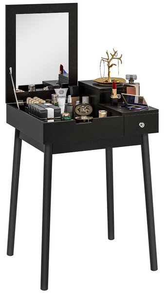 HOMCOM Tavolo da Trucco 2 in 1 con Specchio Ribaltabile e 2 Cassetti, 60x50x85.5 cm, Nero | Aosom Italy
