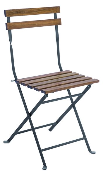 Set Tavolo e 2 Sedie da Giardino Pieghevoli Bistrò in Ferro e Legno di Acacia
