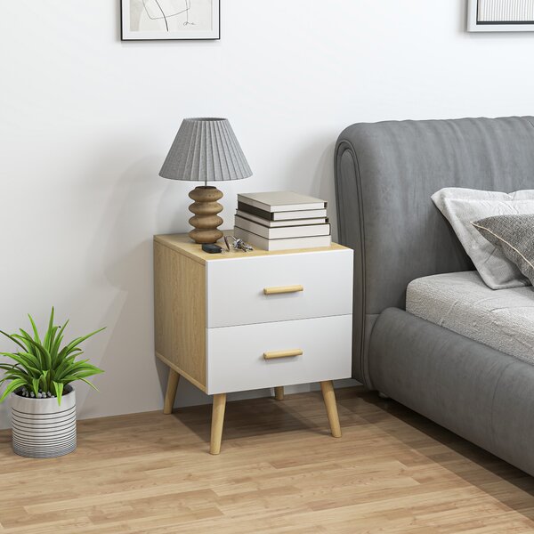 HOMCOM Comodino con 2 Cassetti in Legno in Stile Scandinavo, 40x40x50 cm, Rovere | Aosom Italy