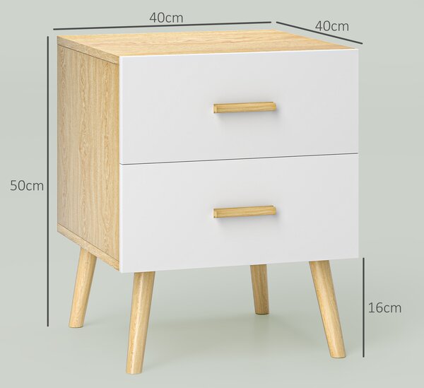 HOMCOM Comodino con 2 Cassetti in Legno in Stile Scandinavo, 40x40x50 cm, Rovere | Aosom Italy