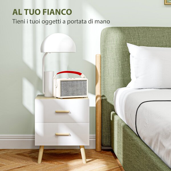 HOMCOM Comodino con 2 Cassetti in Legno in Stile Scandinavo, 40x40x50 cm, Rovere | Aosom Italy