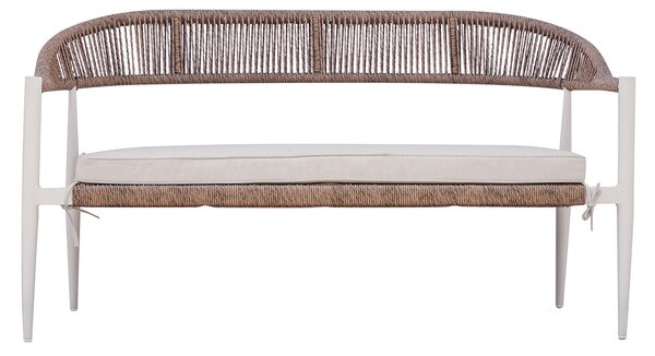 Set Salotto da Giardino Divano 2 Poltrone e Tavolino Milano In Alluminio Bianco con Cuscini Ecrù
