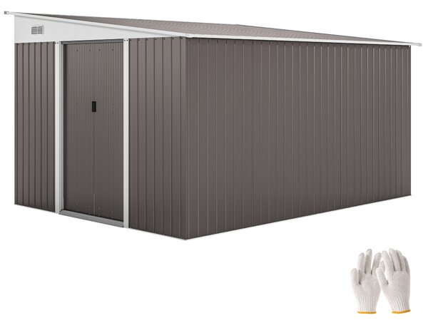 Casetta Box da Giardino Porta Attrezzi 345x280,5x169-201 cm con Porta Scorrevole in Acciaio Grigio