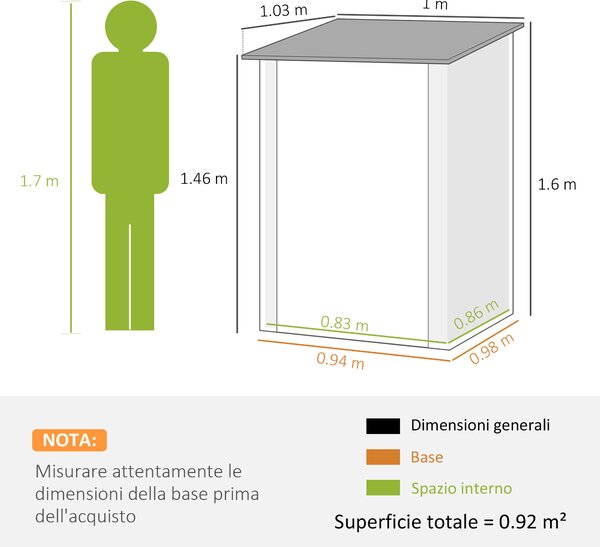 Outsunny Casetta da Giardino Porta Attrezzi in Acciaio Galvanizzato e Porta, 100x103x160cm, Marrone | Aosom Italy