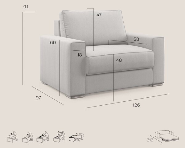 Dream poltrona letto in tessuto smacchiabile T05 verde