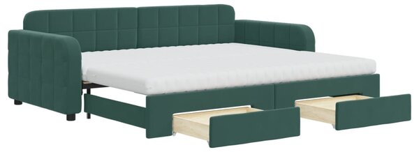 VidaXL Divano letto estraibile con cassetti Verde scuro 90x200 cm Velluto