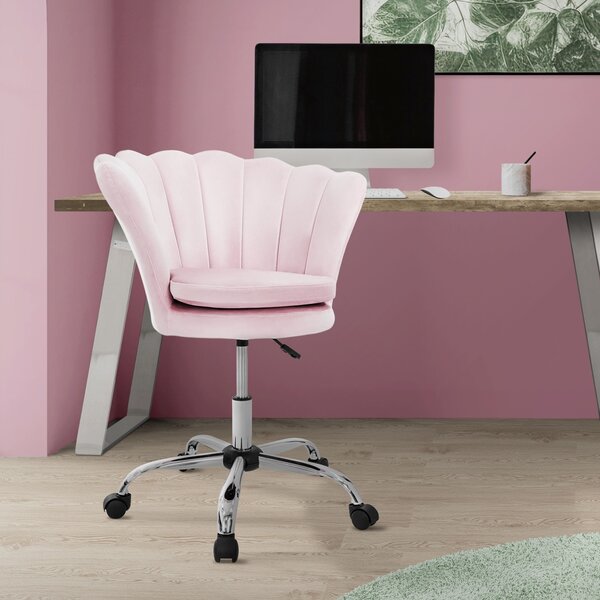 ML-Design sedia da ufficio in velluto rosa chiaro sedia da trucco con schienale a conchiglia, sedia girevole con rotelle, sedia da scrivania regolabile in altezza sgabello girevole