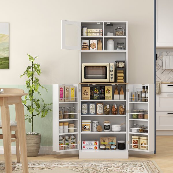 HOMCOM Dispensa da Cucina Porta Microonde con Ripiani Aperti e Armadietto con Portaspezie, 60x35x169 cm, Bianco | Aosom Italy